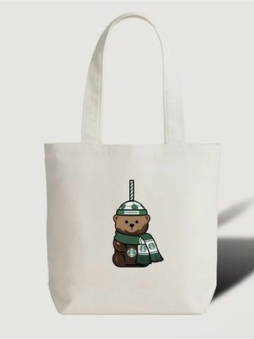 Starbucks White Canvas Tote with Soccer Bear
